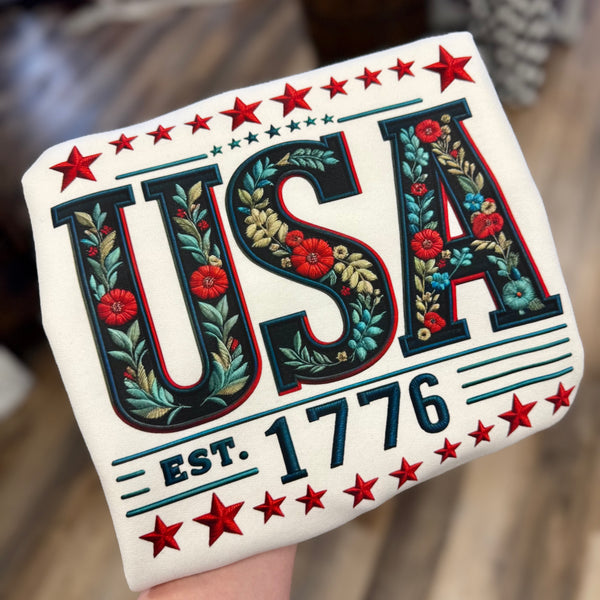 USA 1776 Faux Embroidery Sweatshirt
