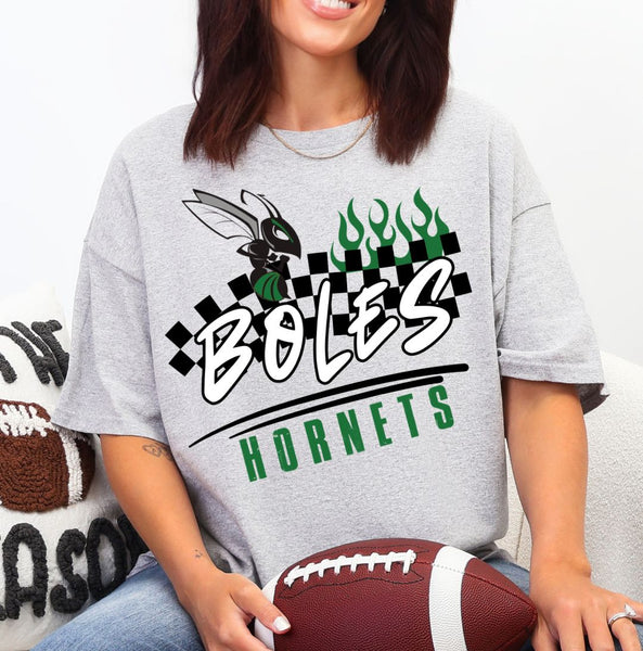 Hornets Checker Flames Tee