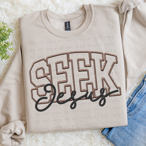 Seek Jesus Faux Embroidery Sweatshirt