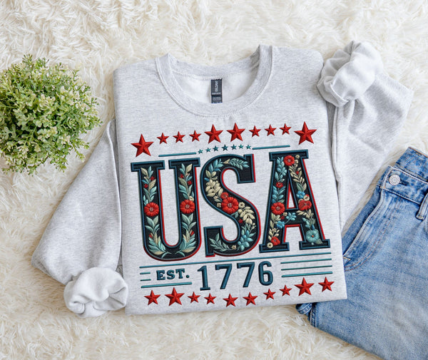 USA 1776 Faux Embroidery Sweatshirt