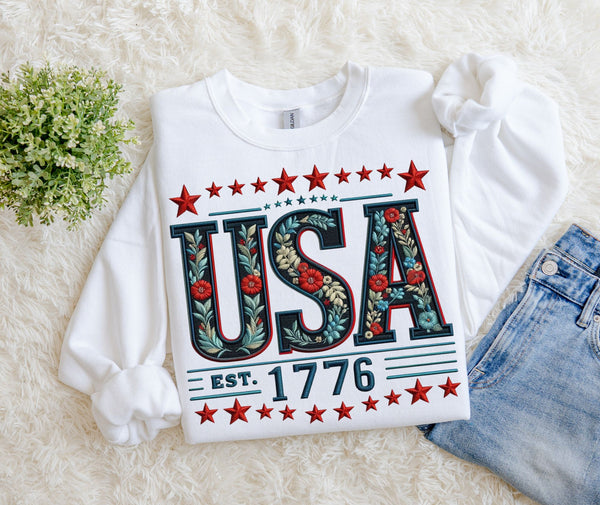 USA 1776 Faux Embroidery Sweatshirt
