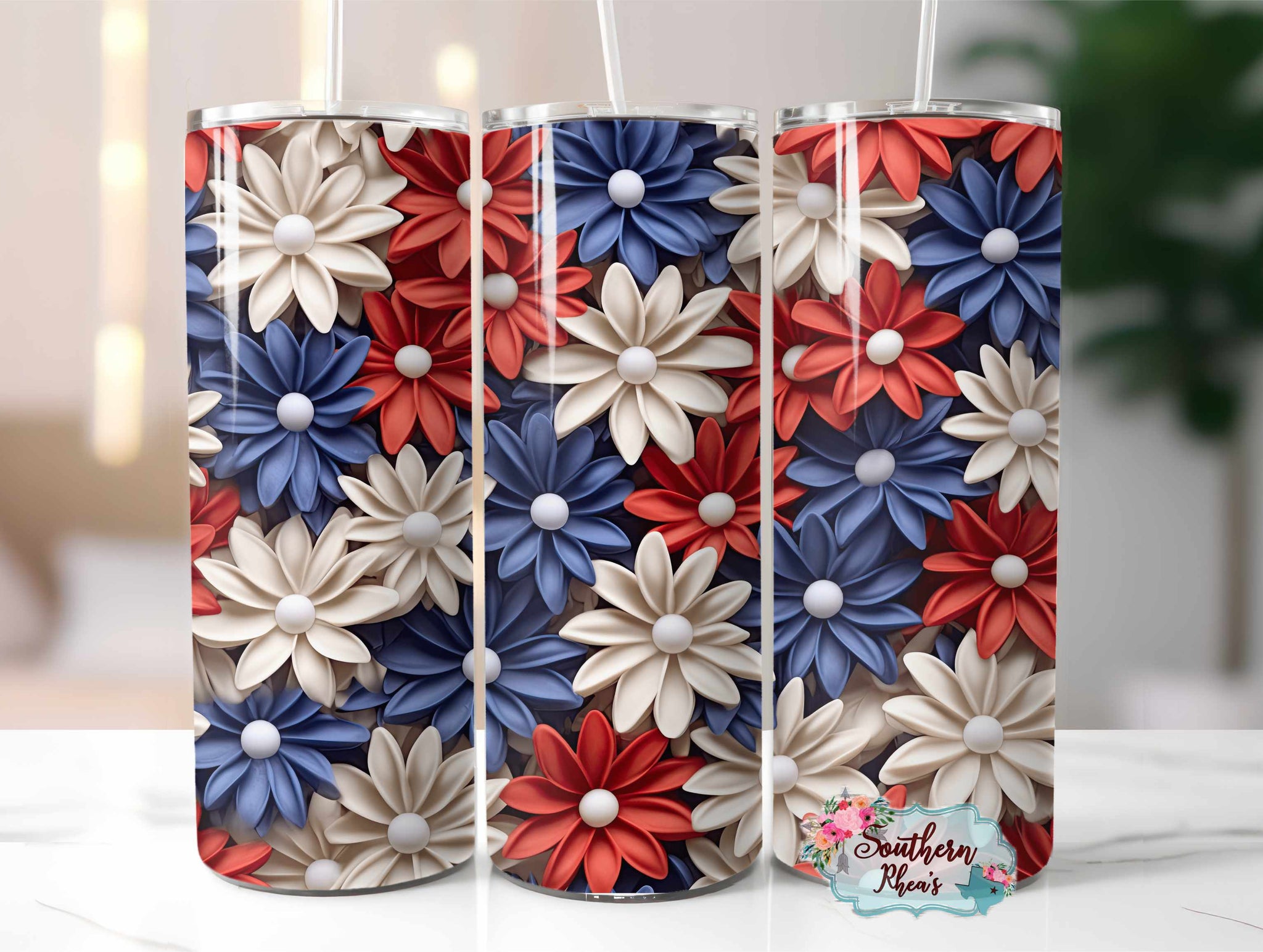 3D Red White Blue Floral Sublimation Wrap