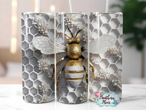 3D White Gold Honey Bee Sublimation Wrap