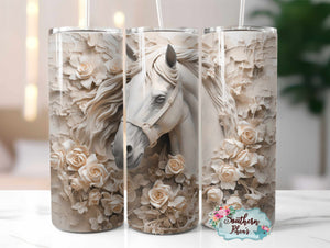 3D White Floral Horse Sublimation Wrap