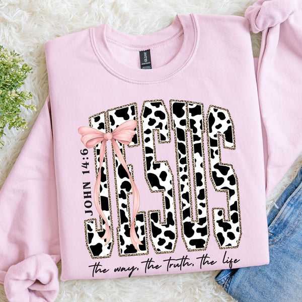 JESUS Cow Print Sweatshirt, John 14:6 Christian Sweater, Faith Christian Cowhide Shirt, Religious Gift