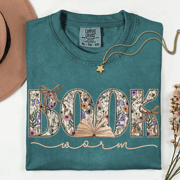 Floral Bookworm Comfort Colors T-shirt, Bookish Reader Crewneck