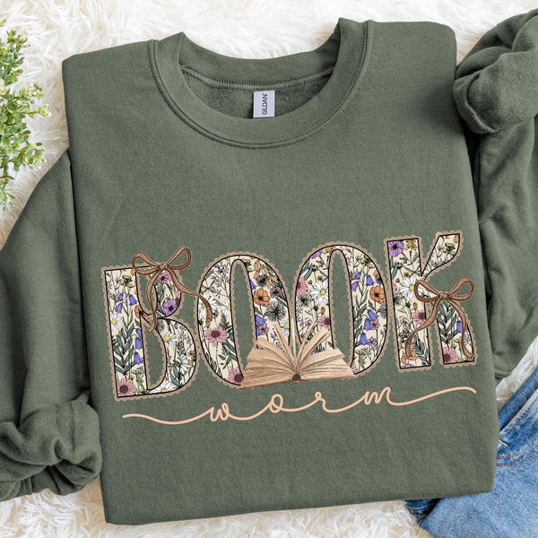 Floral Bookworm Sweatshirt, Cozy Reader Crewneck
