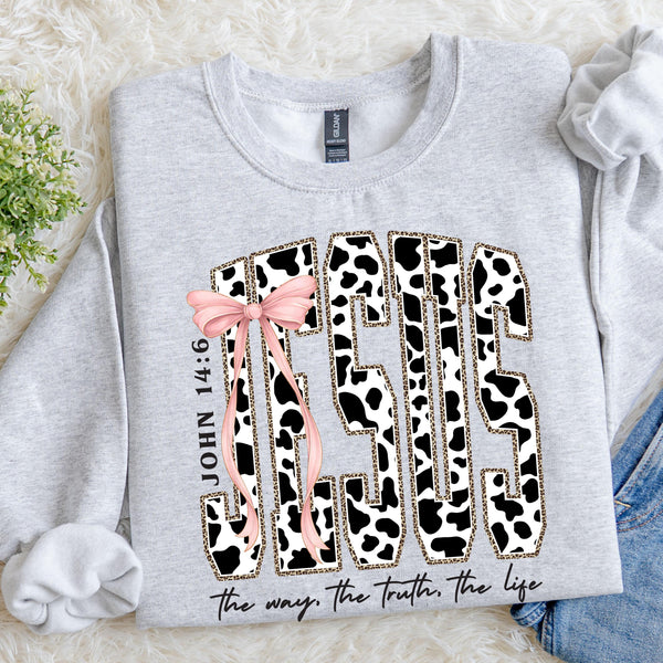 JESUS Cow Print Sweatshirt, John 14:6 Christian Sweater, Faith Christian Cowhide Shirt, Religious Gift