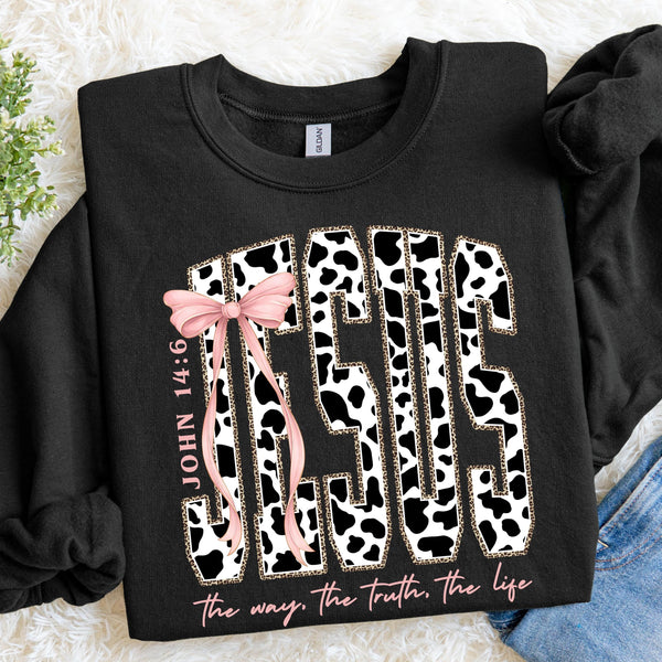 JESUS Cow Print Sweatshirt, John 14:6 Christian Sweater, Faith Christian Cowhide Shirt, Religious Gift