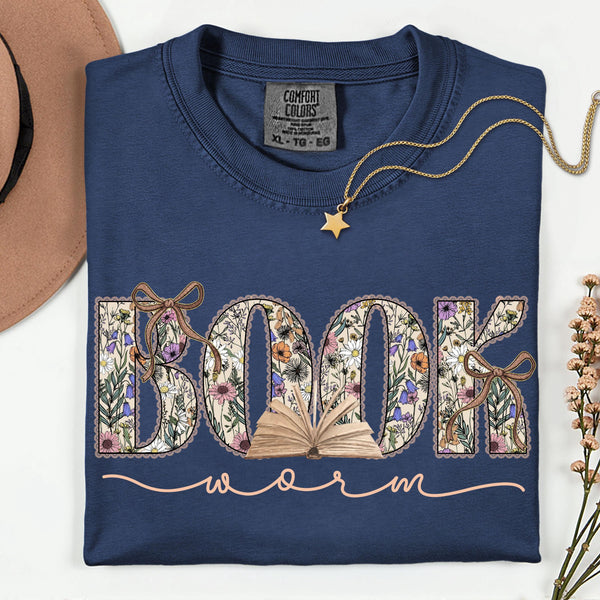 Floral Bookworm Comfort Colors T-shirt, Bookish Reader Crewneck