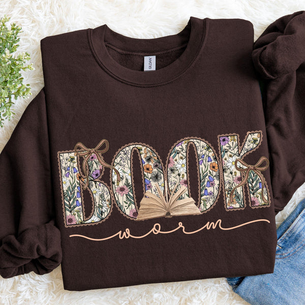 Floral Bookworm Sweatshirt, Cozy Reader Crewneck