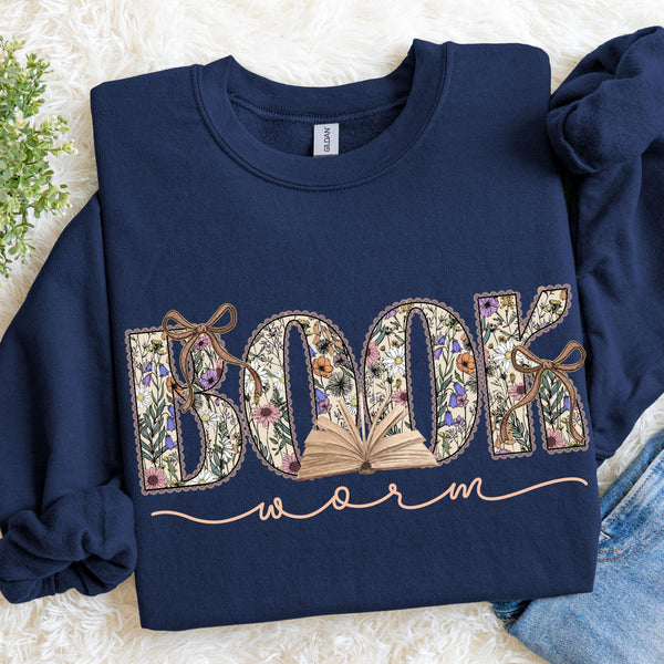 Floral Bookworm Sweatshirt, Cozy Reader Crewneck