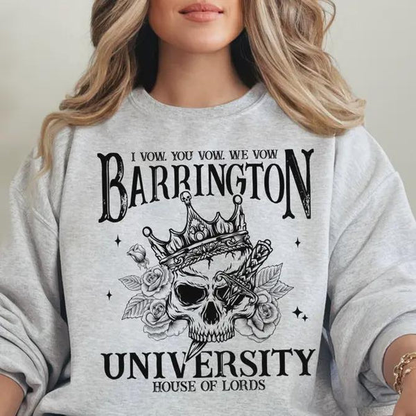 Barrington University Graphic Sweatshirt | Dark Academia Shirt | Gothic Bookish Crewneck | Romance Reader Apparel