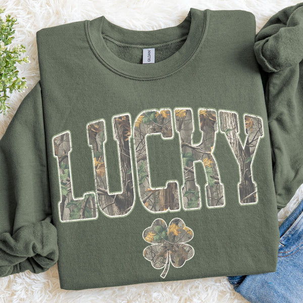 Lucky Camo Shamrock Sweatshirt, St. Patrick's Day Crewneck, Irish Pullover