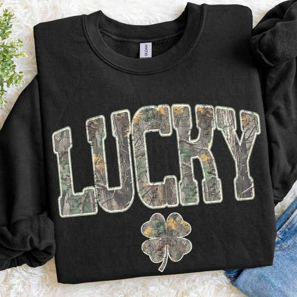 Lucky Camo Shamrock Sweatshirt, St. Patrick's Day Crewneck, Irish Pullover
