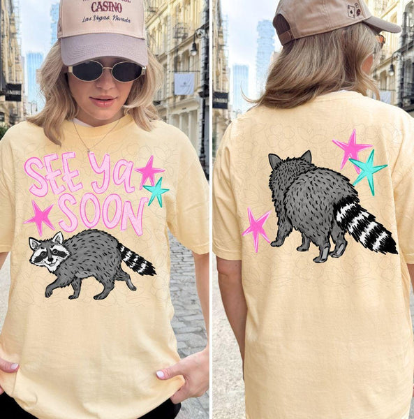See Ya Soon Raccoon Graphic Tee, Retro Stars Lake Day Shirt