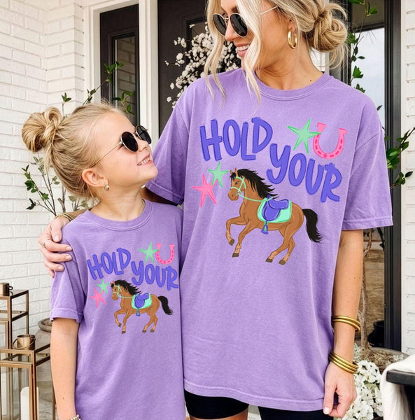 Hold Your Horses Western Graphic Comfort Colors T-Shirt, Matching Mommy and Me Horse Lover