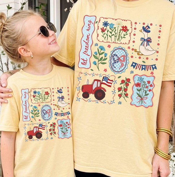 Fourth of July Farmhouse Comfort Colors Graphic Tee, Patriotic Duck Floral Shirt