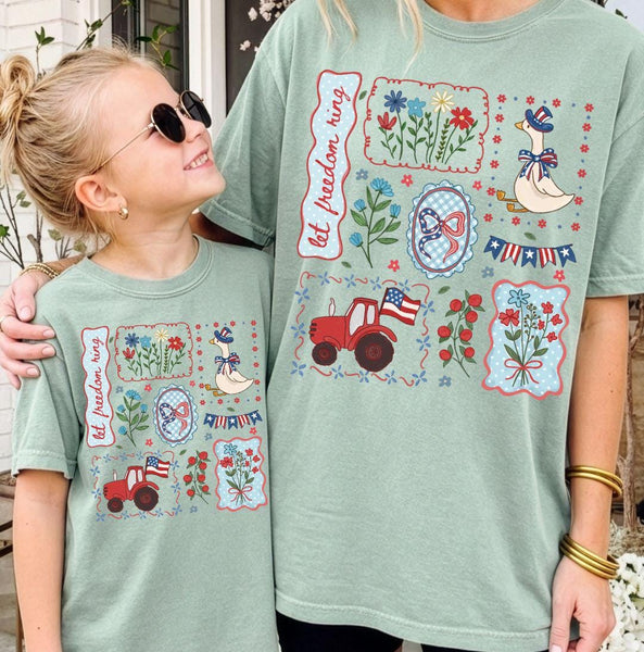 Fourth of July Farmhouse Comfort Colors Graphic Tee, Patriotic Duck Floral Shirt