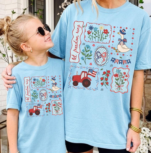 Fourth of July Farmhouse Comfort Colors Graphic Tee, Patriotic Duck Floral Shirt