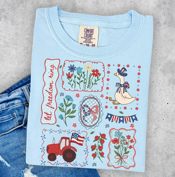 Fourth of July Farmhouse Comfort Colors Graphic Tee, Patriotic Duck Floral Shirt