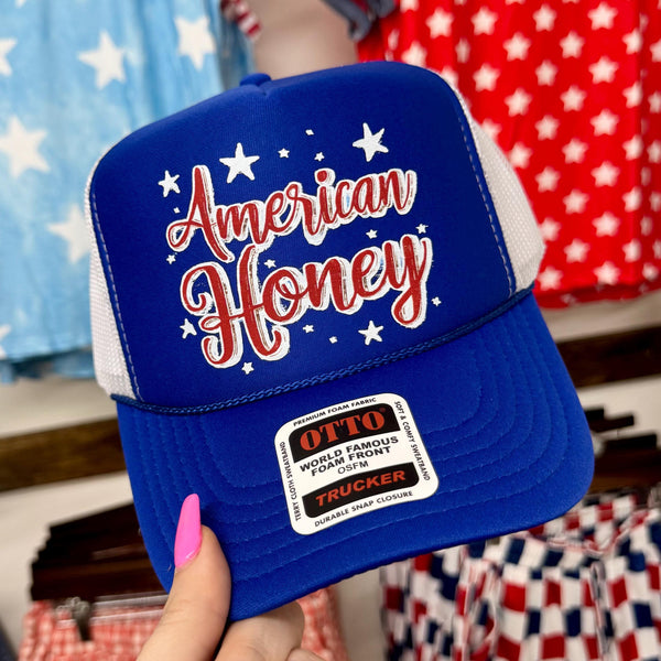American Honey Trucker Hat, Patriotic Foam Cowgirl Cap, Red White Blue Snapback