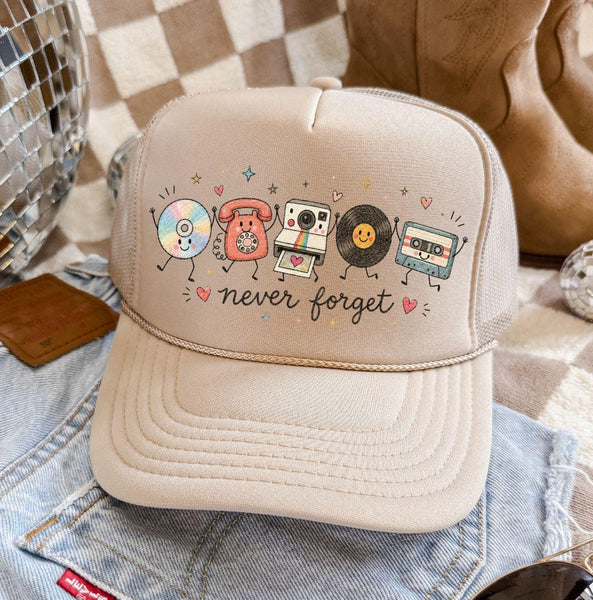 Never Forget Retro 90s Foam Trucker Hat, Vintage Style Hats