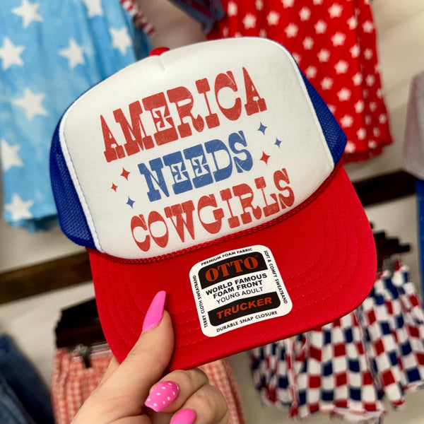 Patriotic Cowgirl Trucker Hat, Red White Blue Foam Front Western Cap