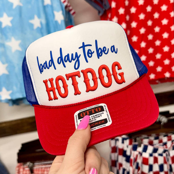 Bad Day Hotdog Trucker Hat, Patriotic 4th of July Foam Cap
