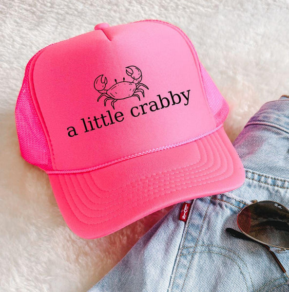 A Little Crabby Trucker Hat, Funny Beach Coastal Cowgirl Hat