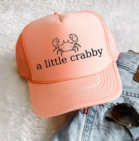 A Little Crabby Trucker Hat, Funny Beach Coastal Cowgirl Hat