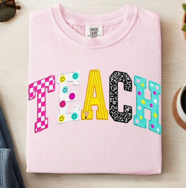 Teach Graphic Comfort Colors Tee, Colorful Teacher Back to School Tshirt