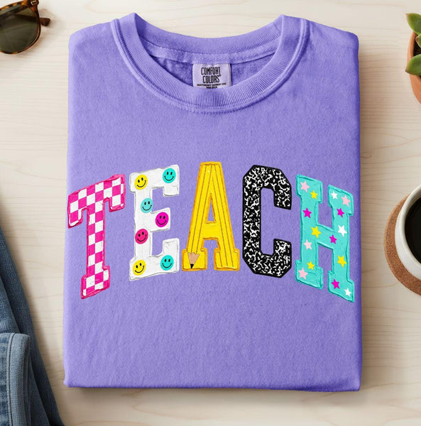 Teach Graphic Comfort Colors Tee, Colorful Teacher Back to School Tshirt