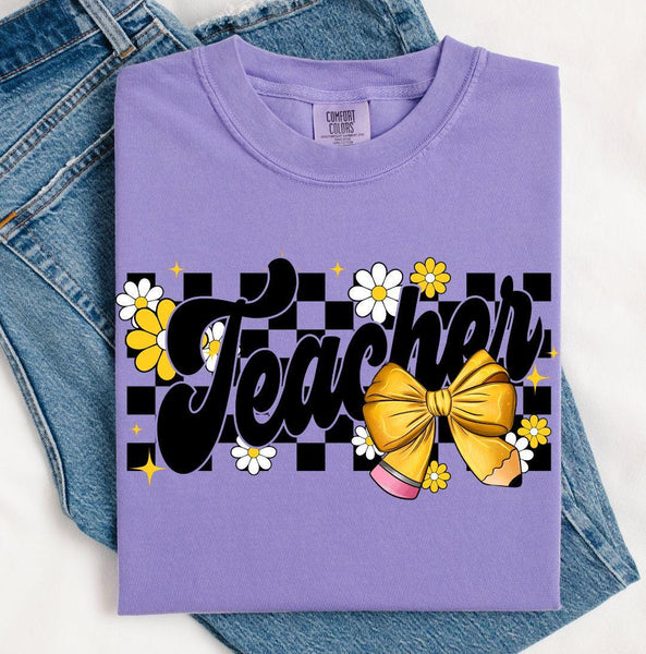 Checker Teacher Pencil Graphic Tee, Teacher Comfort Colors Shirt, Back to School Teaching Gift