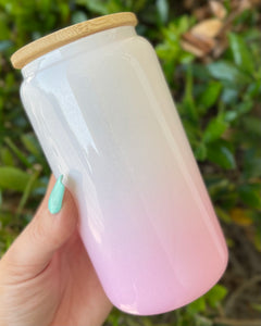 Pink to White Ombre Shimmer 16 oz Glass Can