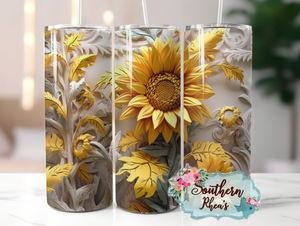 White Yellow 3D Sunflowers Sublimation Wrap