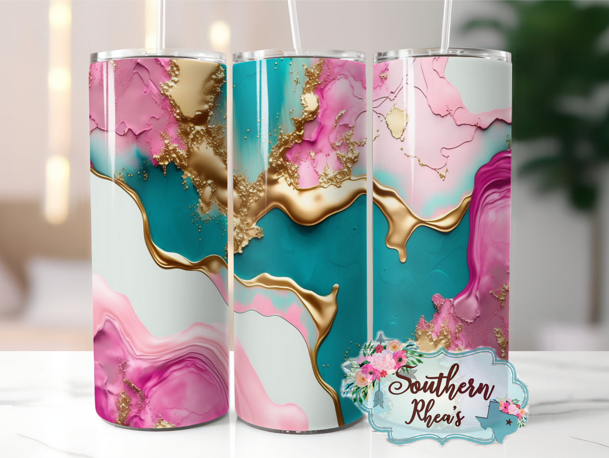 Pink White 3D Marble Sublimation Wrap