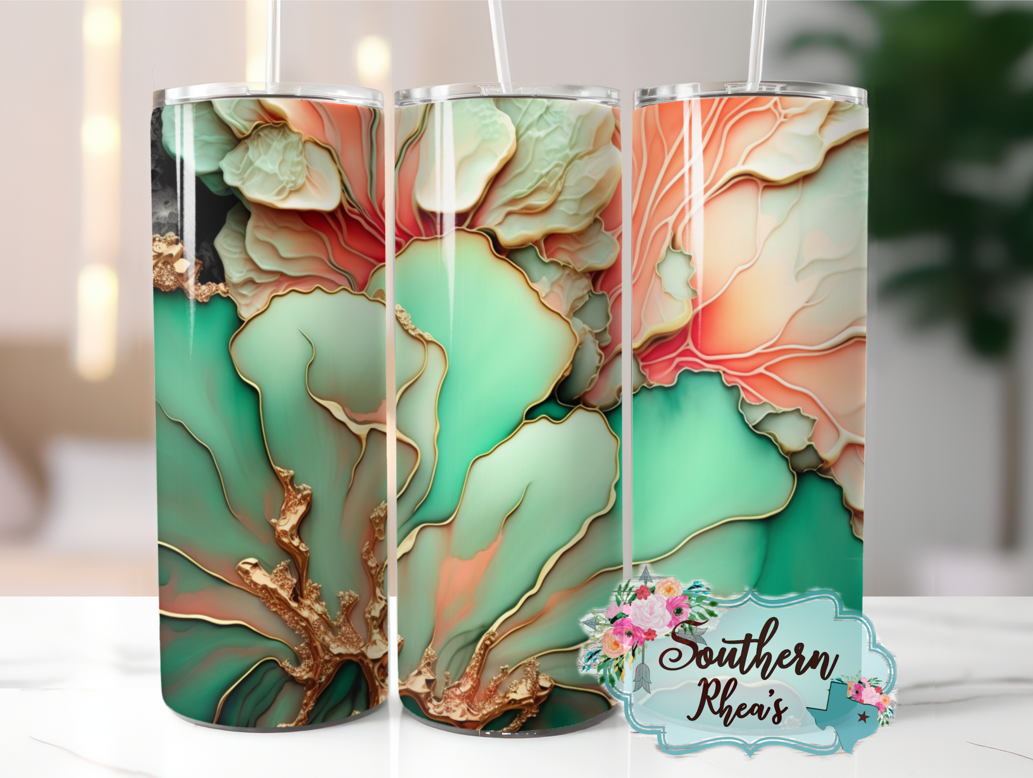 Green and Peach 3D Marble Sublimation Wrap
