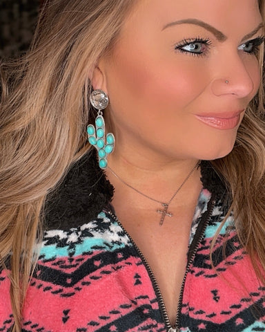 Walk The Turquoise Trails Cactus Earrings